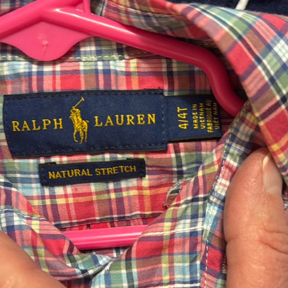 Ralph Lauren 4/4T Kids Long Sleeve Button Down Plaid Shirt Red and Blue